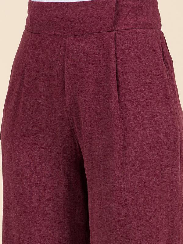 Gipsy Gipsy Woman Bottom Wear Pant Regular Fit Cotton Wine Wine
