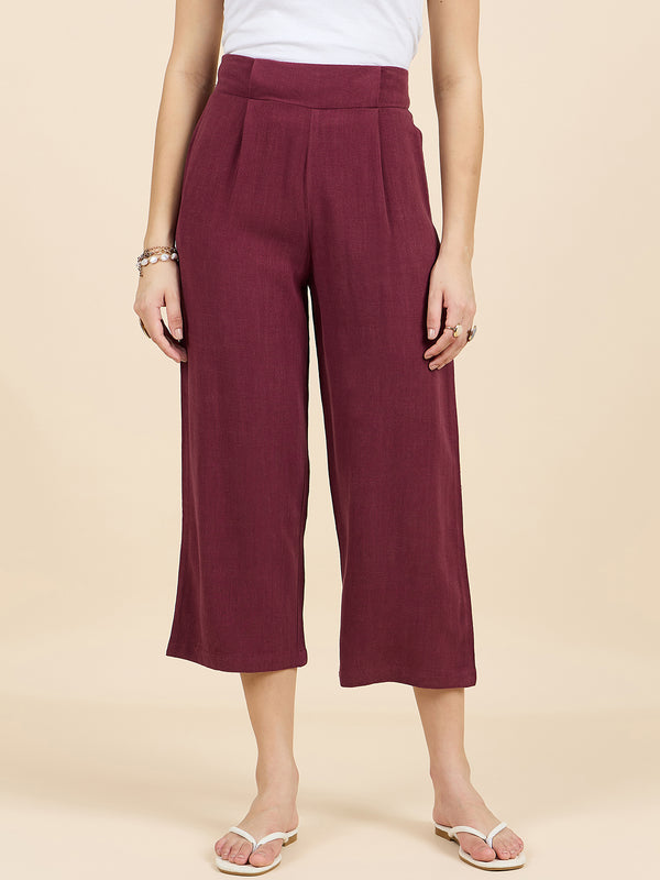 gipsy Gipsy Woman Bottom Wear Pant Regular Fit Cotton Wine Wine