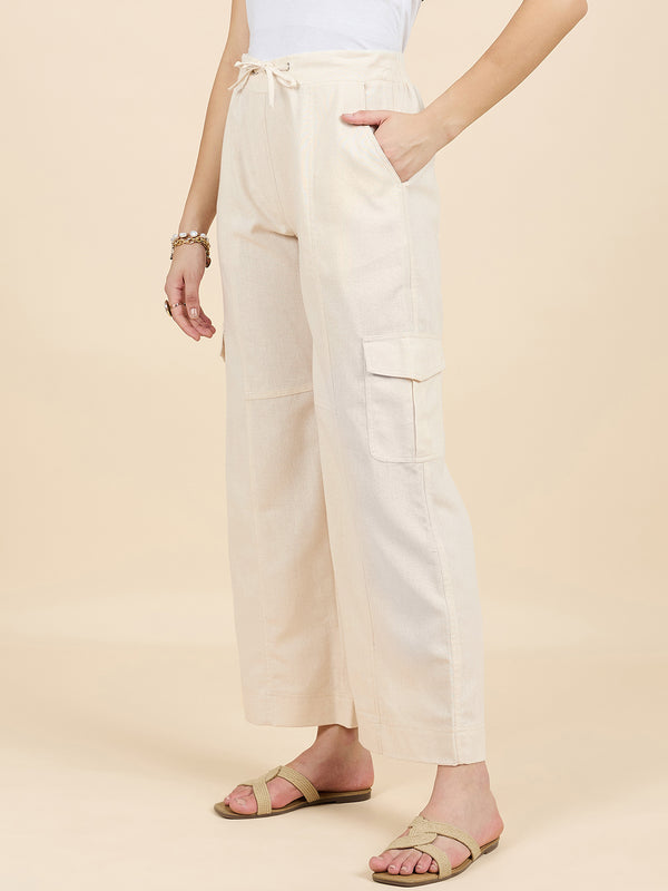 Gipsy Gipsy Woman Bottom Wear Pant Regular Fit Linen Beige Beige