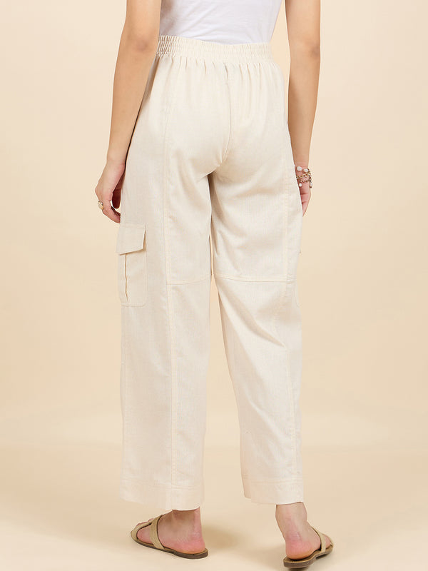 Gipsy Gipsy Woman Bottom Wear Pant Regular Fit Linen Beige Beige