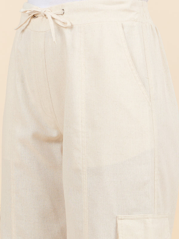 Gipsy Gipsy Woman Bottom Wear Pant Regular Fit Linen Beige Beige