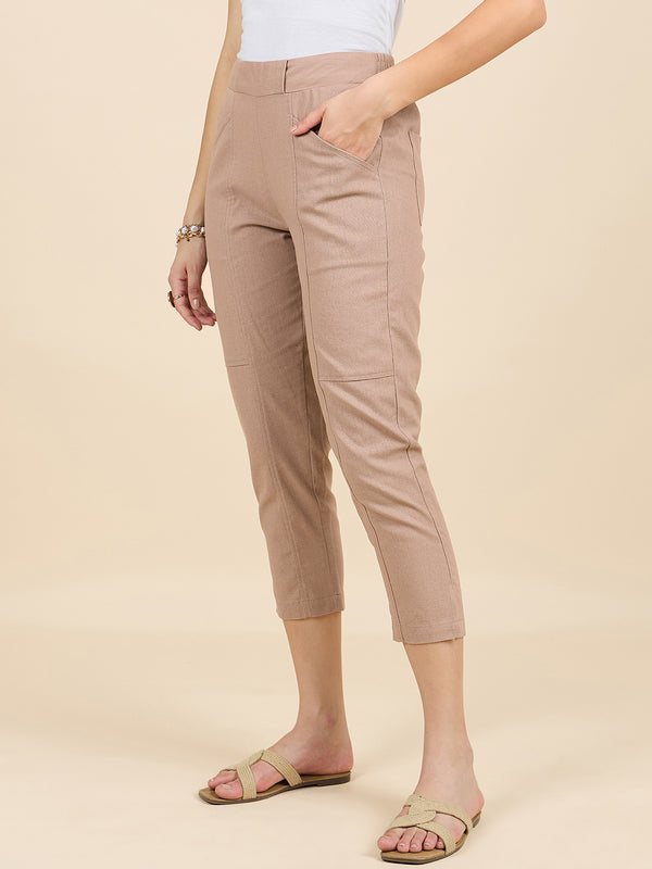 Gipsy Gipsy Woman Bottom Wear Pant Regular Fit Linen Khaki Khaki
