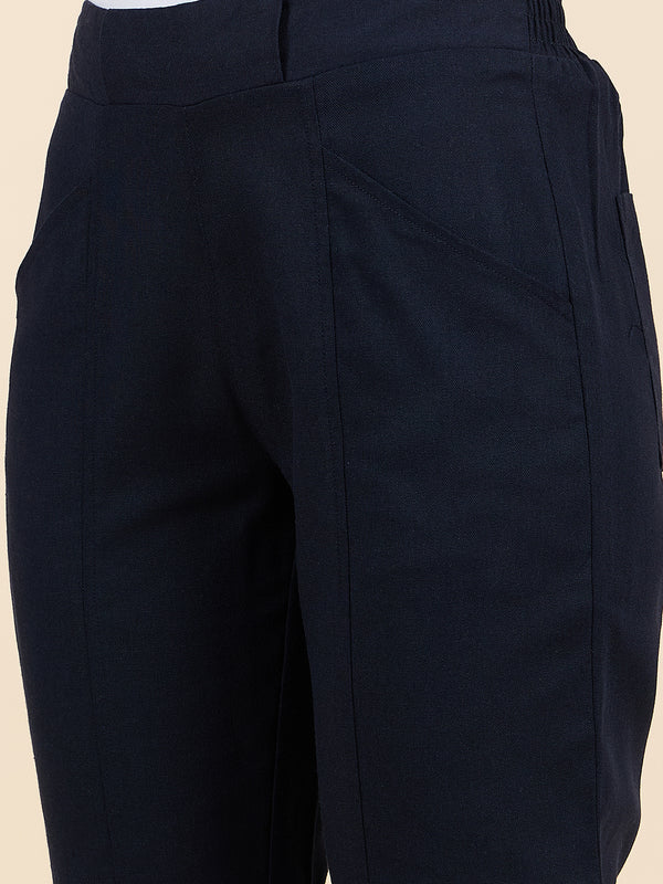 Gipsy Gipsy Woman Bottom Wear Pant Regular Fit Linen Navy Blue