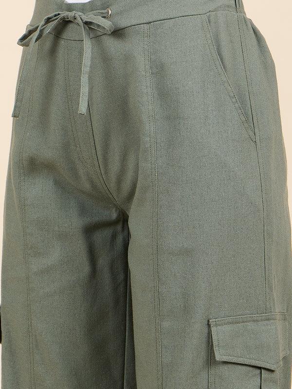 Gipsy Gipsy Woman Bottom Wear Pant Regular Fit Linen Olive Olive