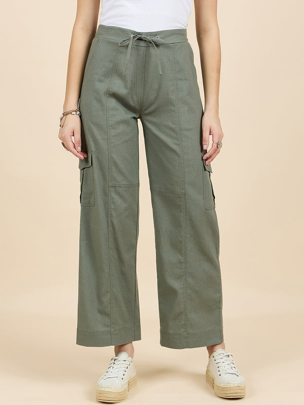 gipsy Gipsy Woman Bottom Wear Pant Regular Fit Linen Olive Olive