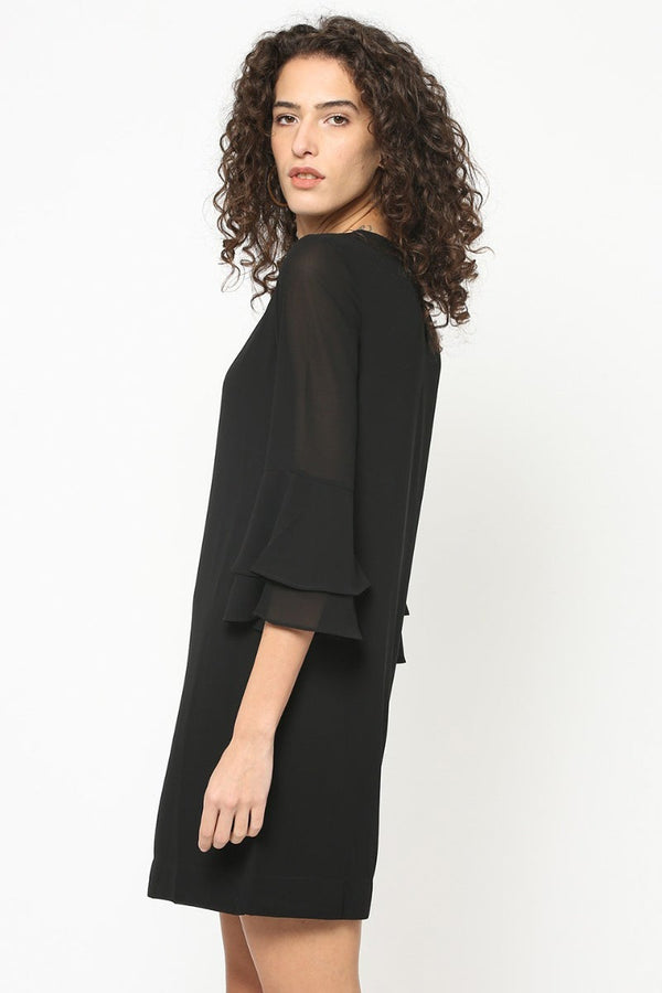 Gipsy Gipsy Women Black Round Neck 3/4 Quarter Sleeves Dress Black