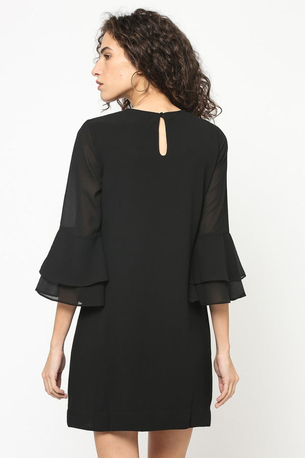 Gipsy Gipsy Women Black Round Neck 3/4 Quarter Sleeves Dress Black