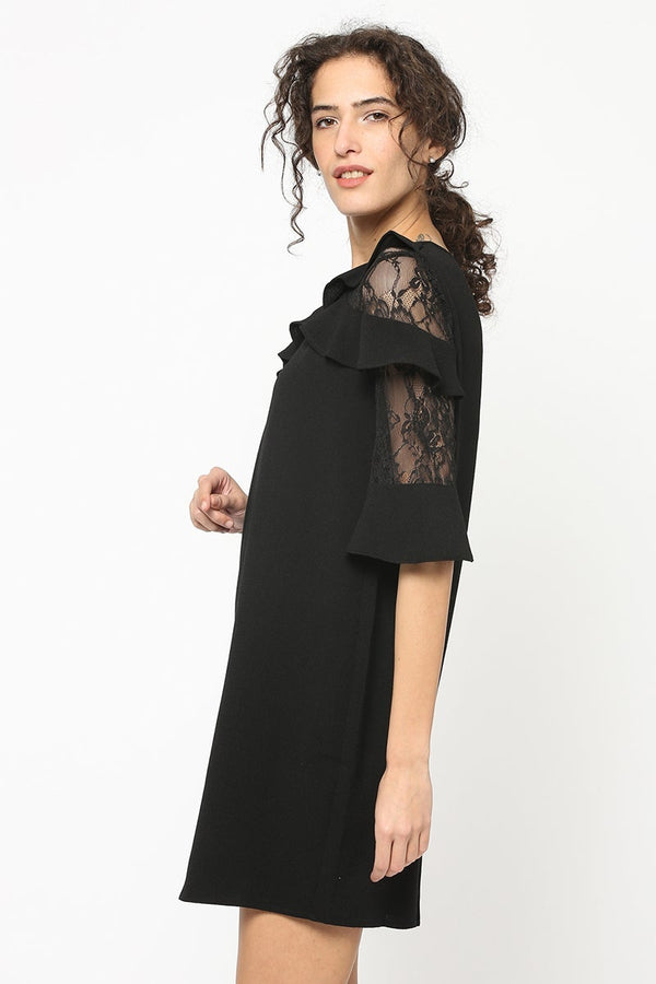 Gipsy Gipsy Women Black Round Neck Half Sleeves Dress Black