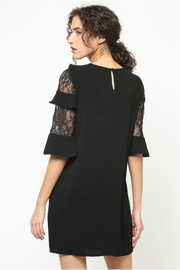 Gipsy Gipsy Women Black Round Neck Half Sleeves Dress Black