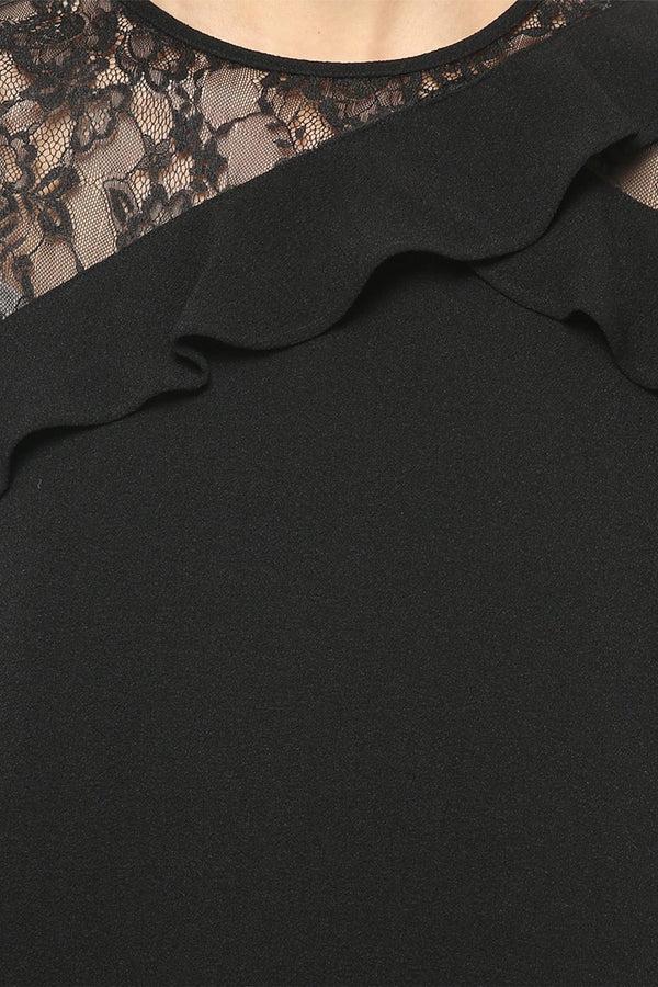 Gipsy Gipsy Women Black Round Neck Half Sleeves Dress Black