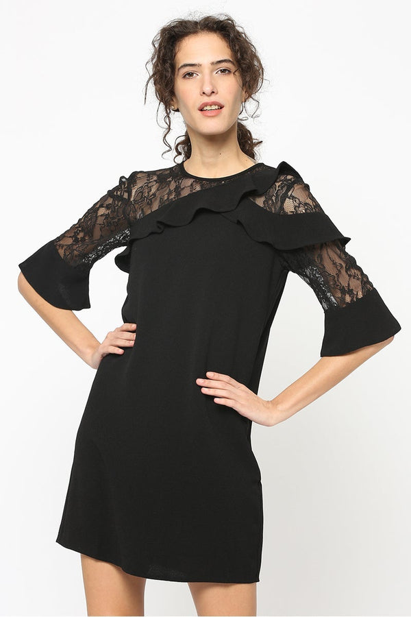 gipsy Gipsy Women Black Round neck Half Sleeves Dress Black