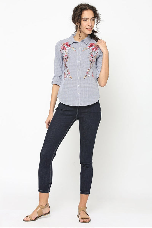 Gipsy Gipsy Women Blue Collar Neck Full Sleeves Shirt Blue