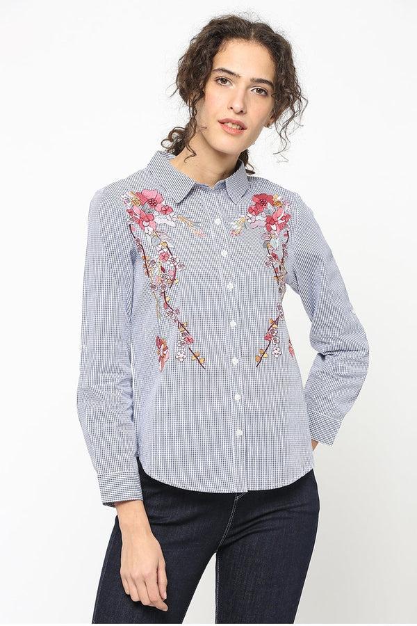 gipsy Gipsy Women Blue Collar Neck Full Sleeves Shirt Blue