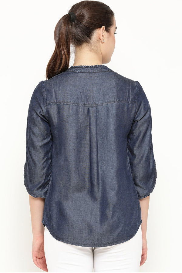 Gipsy Gipsy Women Blue V Neck 3/4 Quarter Sleeves Tunic Blue