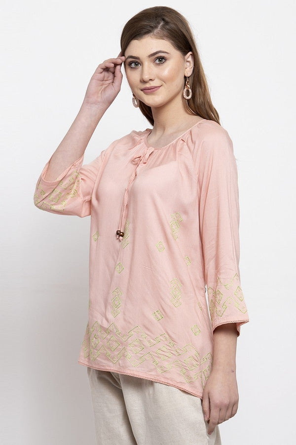 Gipsy Gipsy Women Boat Neck 3 By 4 Sleeves Pink Top Pink