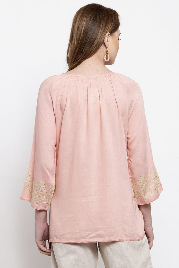 Gipsy Gipsy Women Boat Neck 3 By 4 Sleeves Pink Top Pink