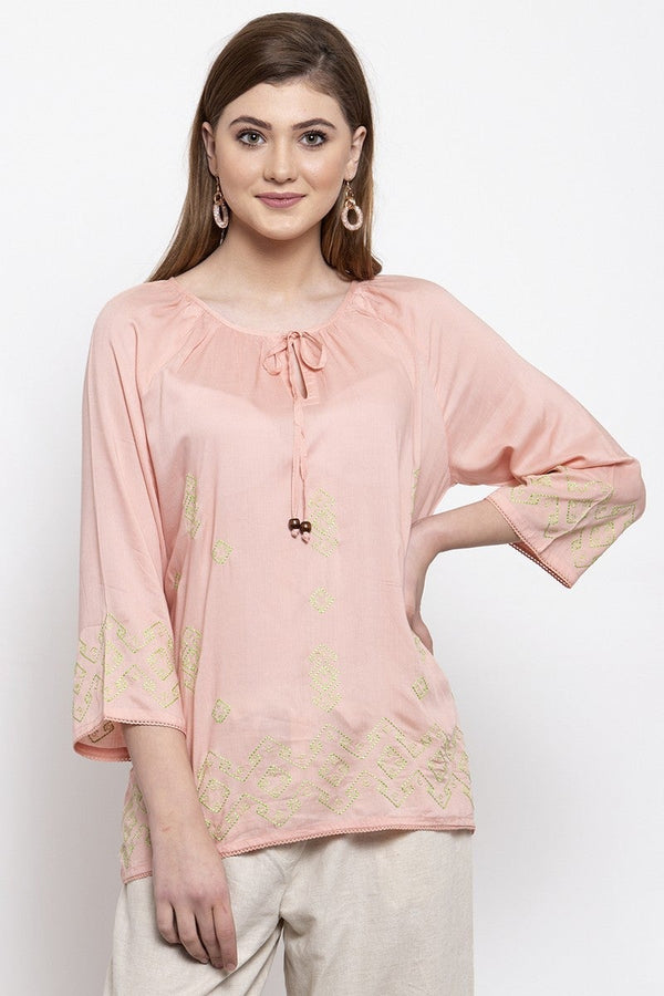 Gipsy Gipsy Women Boat Neck 3 By 4 Sleeves Pink Top Pink