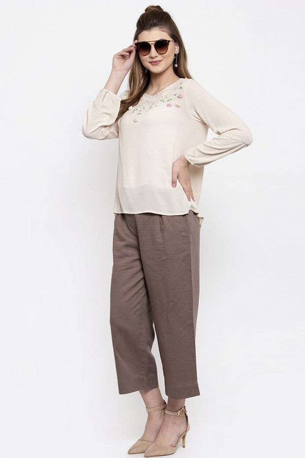 Gipsy Gipsy Women Boat Neck Full Sleeve Cream Top Cream