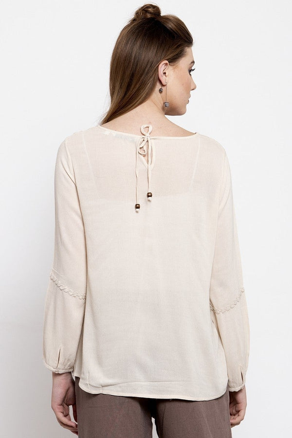 Gipsy Gipsy Women Boat Neck Full Sleeve Cream Top Cream