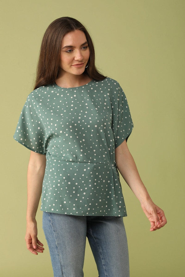 gipsy Gipsy Women Boat Neck Short Sleeves Solid Olive Color Tops Olive