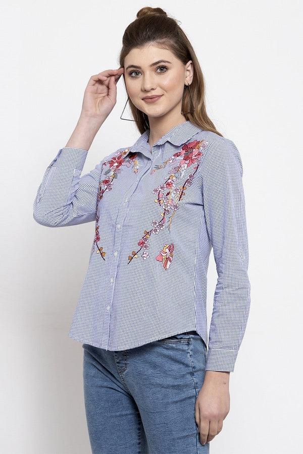Gipsy Gipsy Women Button Closure Full Sleeves Blue Shirt Blue