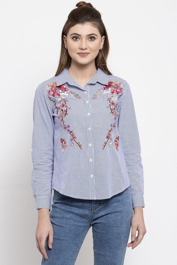 Gipsy Gipsy Women Button Closure Full Sleeves Blue Shirt Blue