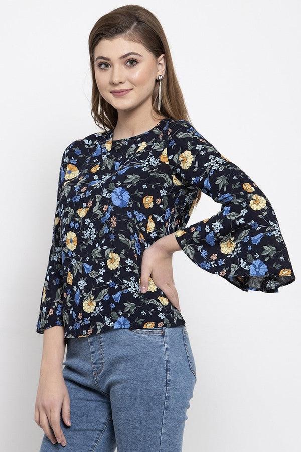 Gipsy Gipsy Women Casual Bell Sleeves Navy Blouse Navy