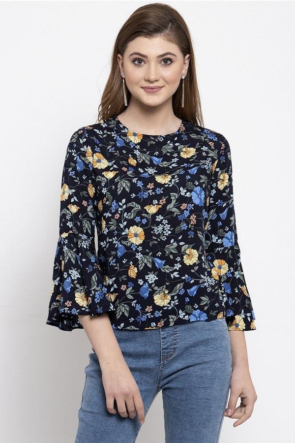 Gipsy Gipsy Women Casual Bell Sleeves Navy Blouse Navy