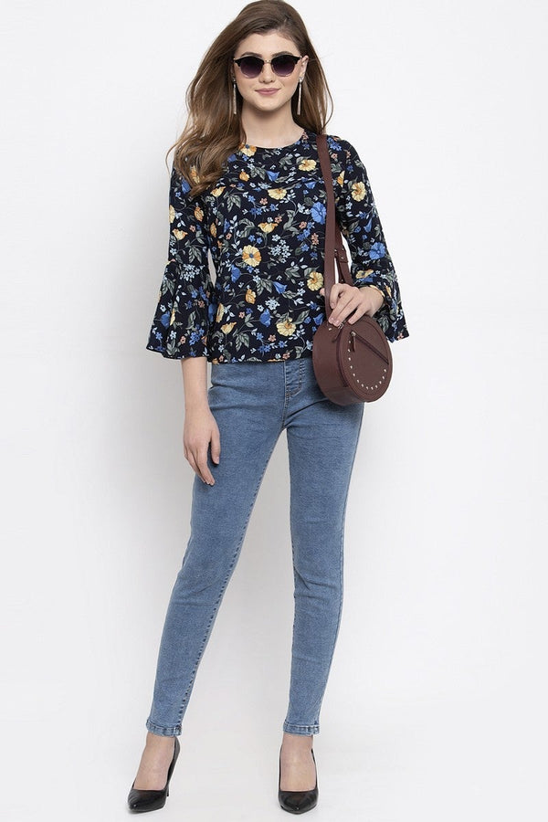 gipsy Gipsy Women Casual Bell Sleeves Navy Blouse Navy