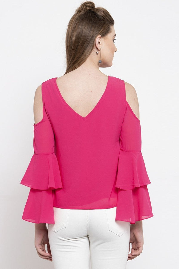 Gipsy Gipsy Women Casual Off Shoulder Bell Sleeves Fuschia Blouse Fuschia