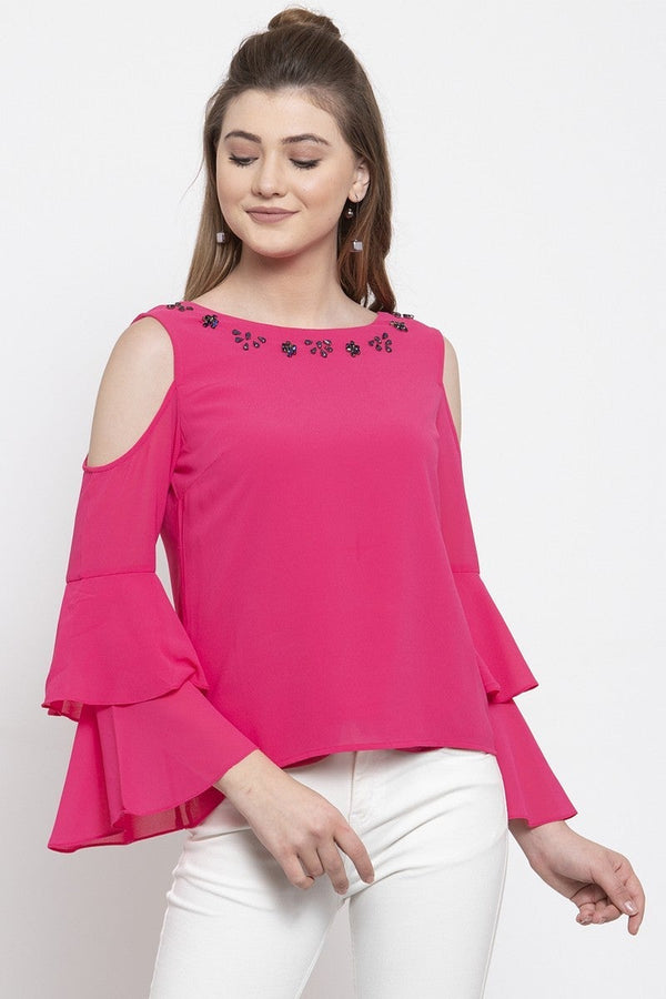 gipsy Gipsy Women Casual Off Shoulder Bell Sleeves Fuschia Blouse Fuschia