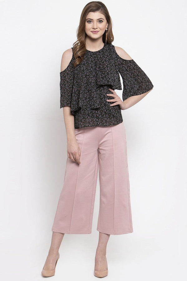 Gipsy Gipsy Women Casual Off Shoulder Half Sleeves Black Blouse Black