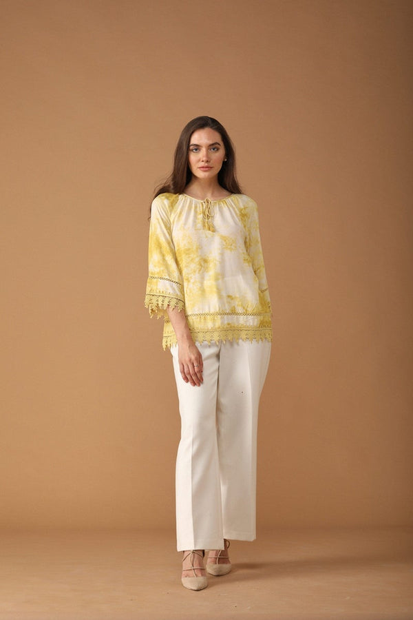 Gipsy Gipsy Women Cotton Boat Neck Yellow Tunic Yellow