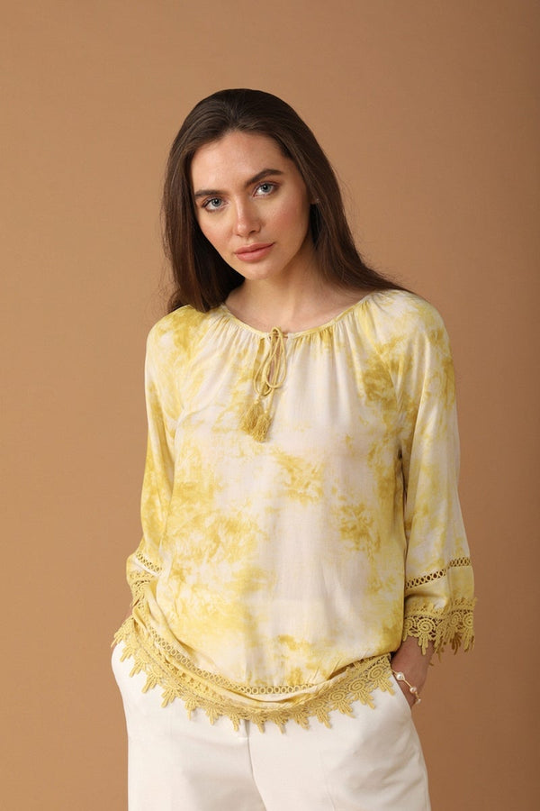 gipsy Gipsy Women Cotton Boat Neck Yellow Tunic Yellow