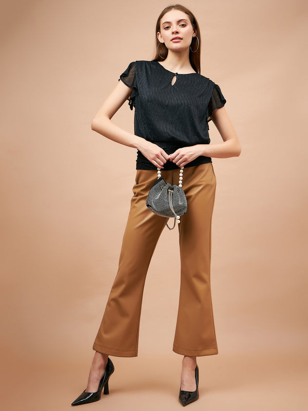 Gipsy Gipsy Women French Navy Solid Polyester Flutter Sleeve Round Neck Blouse French Navy