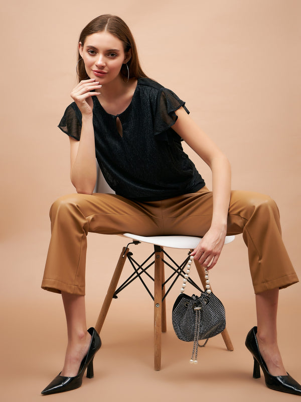 gipsy Gipsy Women French Navy Solid Polyester Flutter Sleeve Round Neck Blouse French Navy