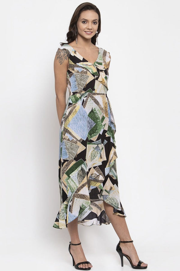 Gipsy Gipsy Women Green Prnit V-Neck Dress Green Prnit