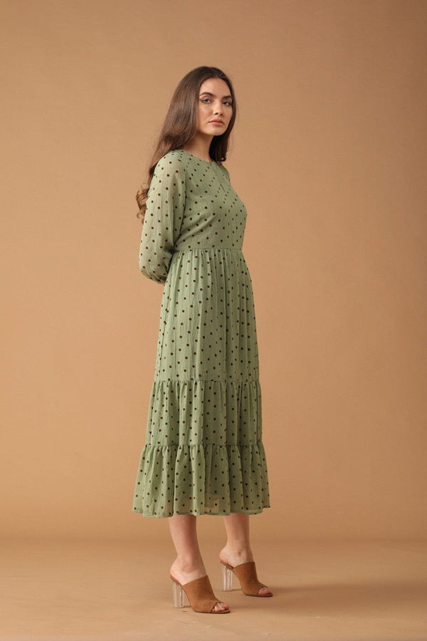 Gipsy Gipsy Women Green Round Neck 3/4 Quarter Sleeves Dress Green