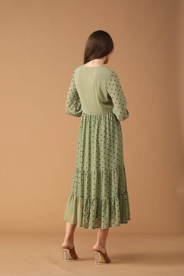 Gipsy Gipsy Women Green Round Neck 3/4 Quarter Sleeves Dress Green