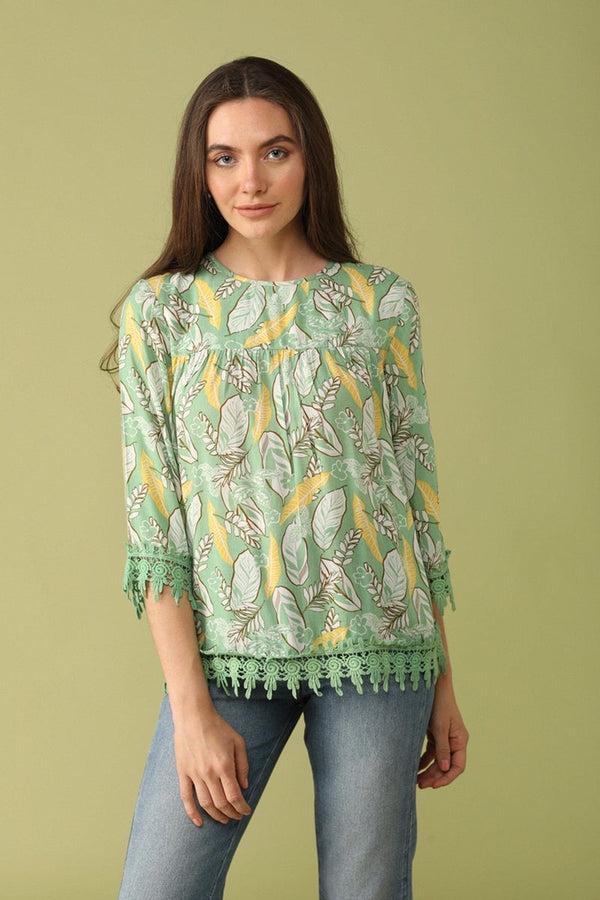 Gipsy Gipsy Women Green Round Neck 3/4 Quarter Sleeves Tunic Green
