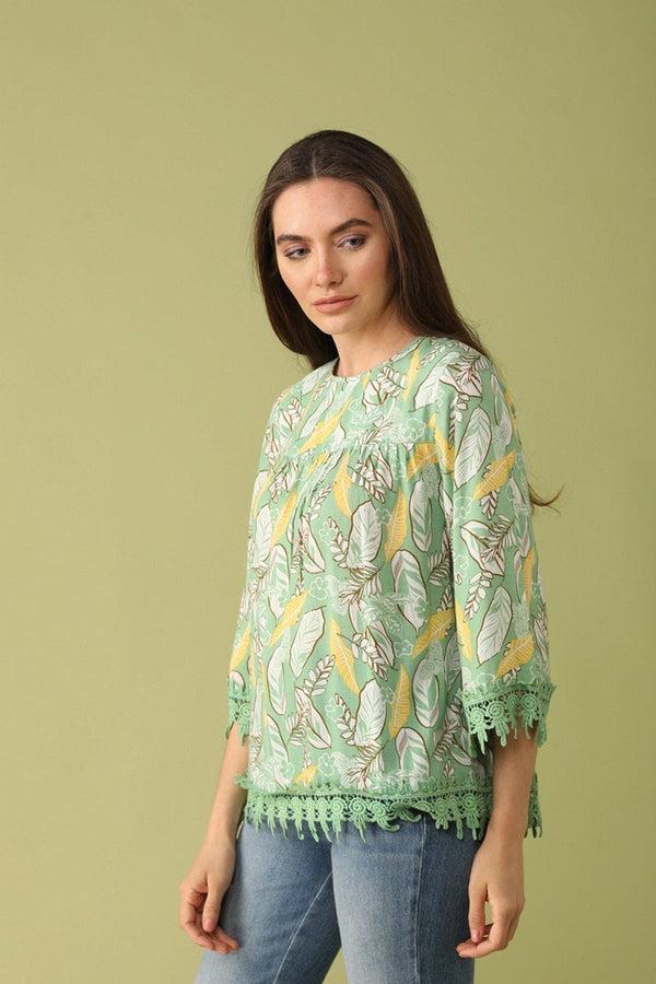 Gipsy Gipsy Women Green Round Neck 3/4 Quarter Sleeves Tunic Green