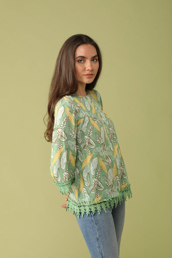 Gipsy Gipsy Women Green Round Neck 3/4 Quarter Sleeves Tunic Green