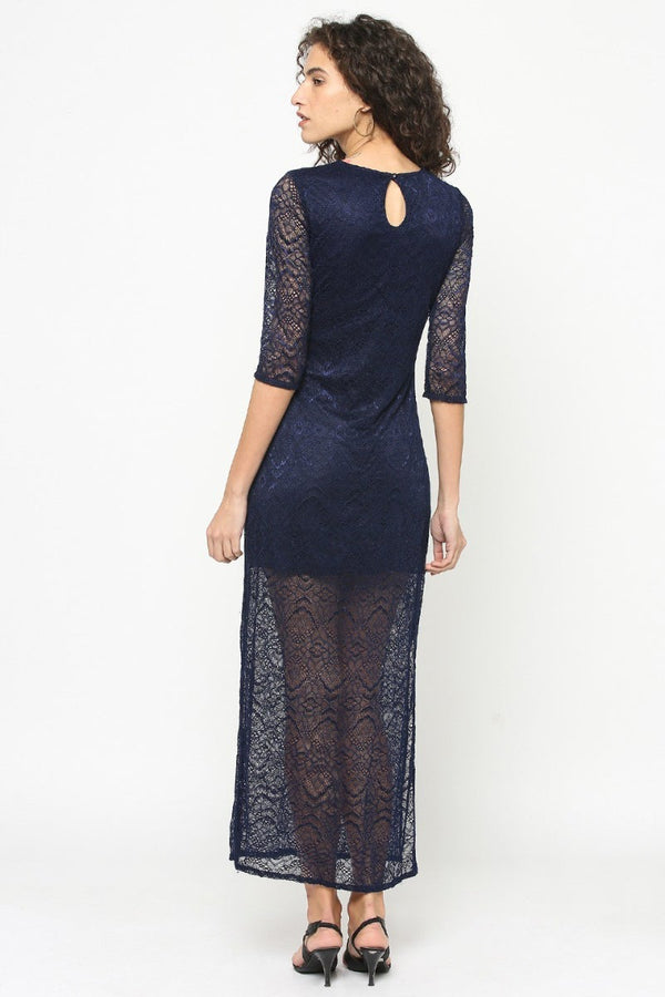 Gipsy Gipsy Women Navy Round Neck 3/4 Quarter Sleeves Dress Navy