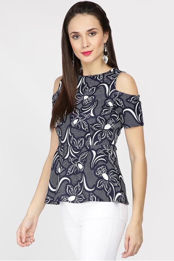 Gipsy Gipsy Women Navy Round Neck Half Sleeves Tops Navy