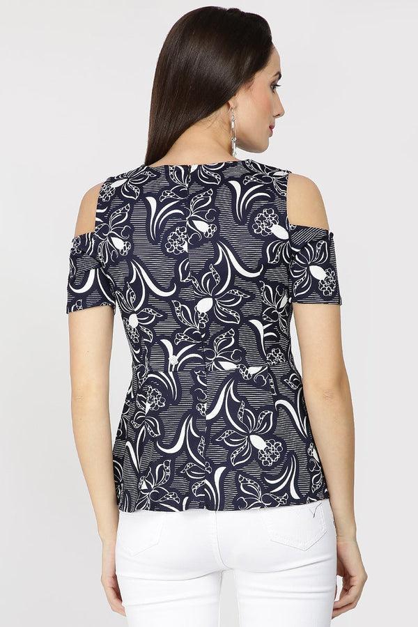 Gipsy Gipsy Women Navy Round Neck Half Sleeves Tops Navy