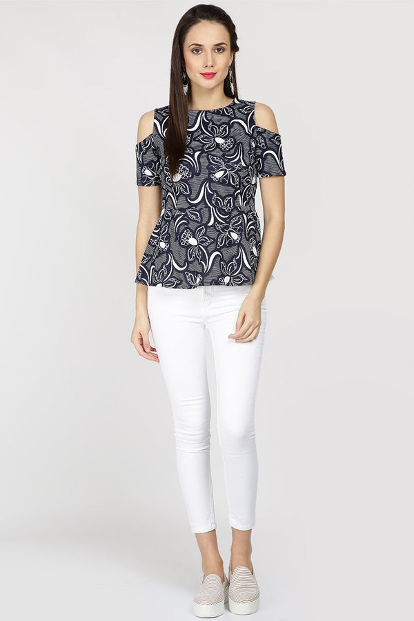 Gipsy Gipsy Women Navy Round Neck Half Sleeves Tops Navy