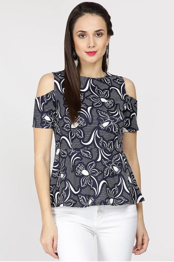 gipsy Gipsy Women Navy Round neck Half Sleeves Tops Navy