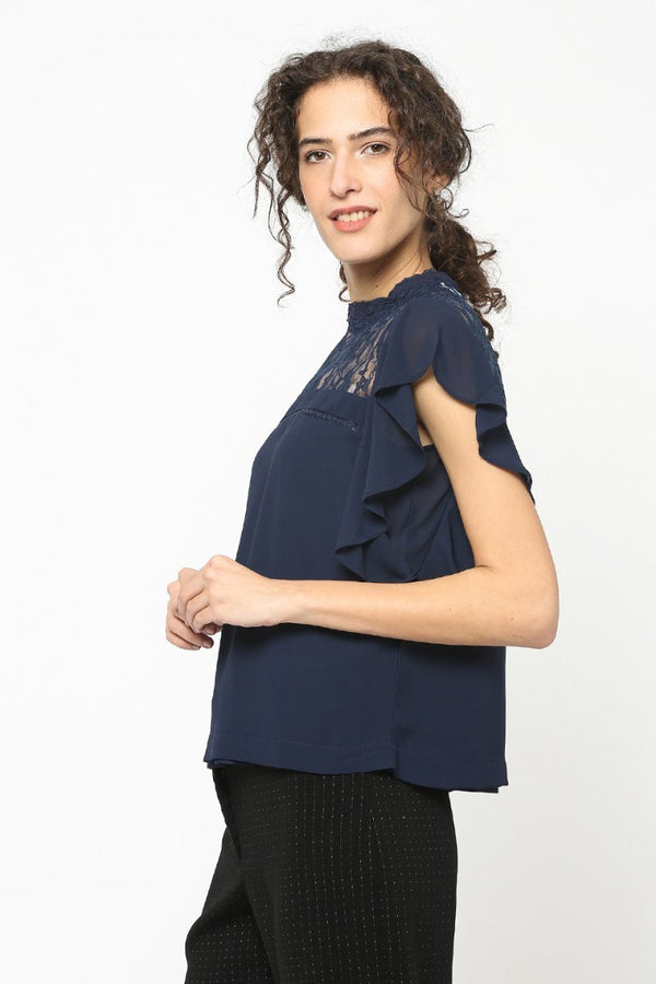 Gipsy Gipsy Women Navy Round Neck Sleeveless Top Navy