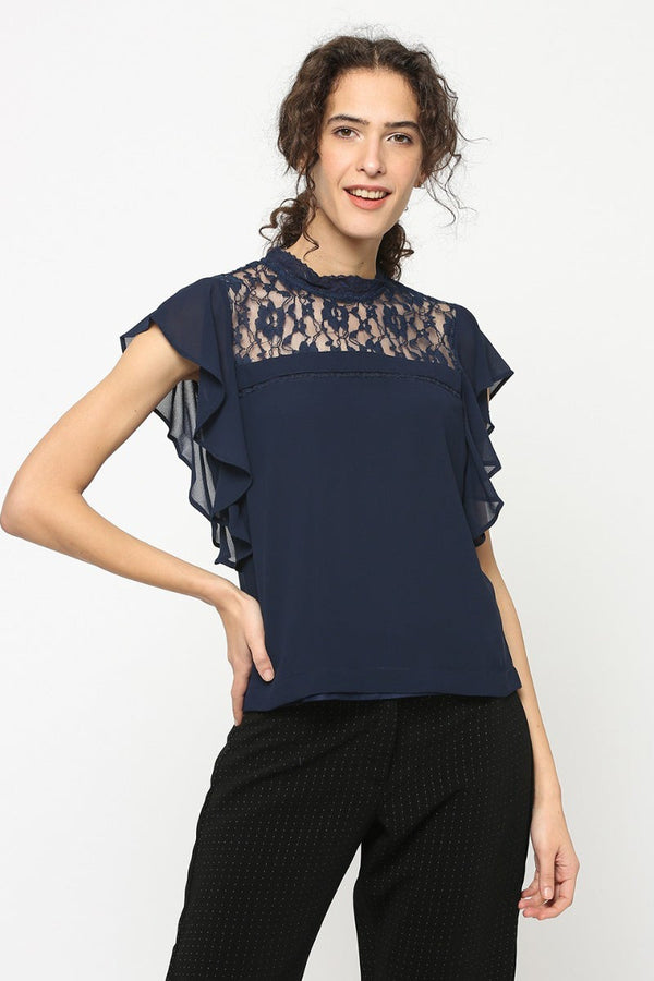 gipsy Gipsy Women Navy Round Neck Sleeveless Top Navy