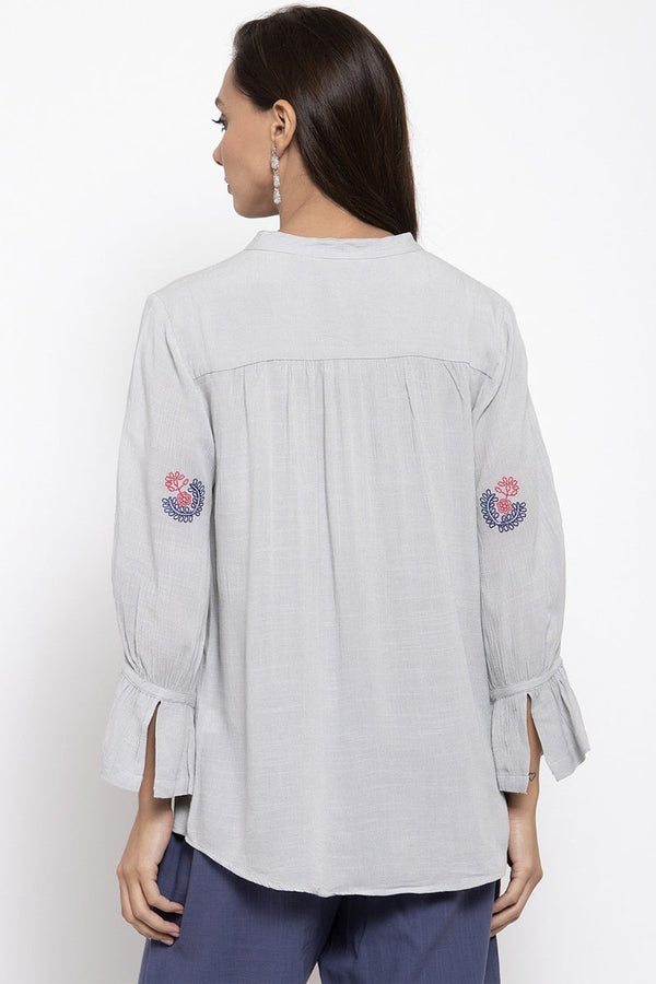 Gipsy Gipsy Women Polyester V-Neck Light Grey Tunic Light Grey